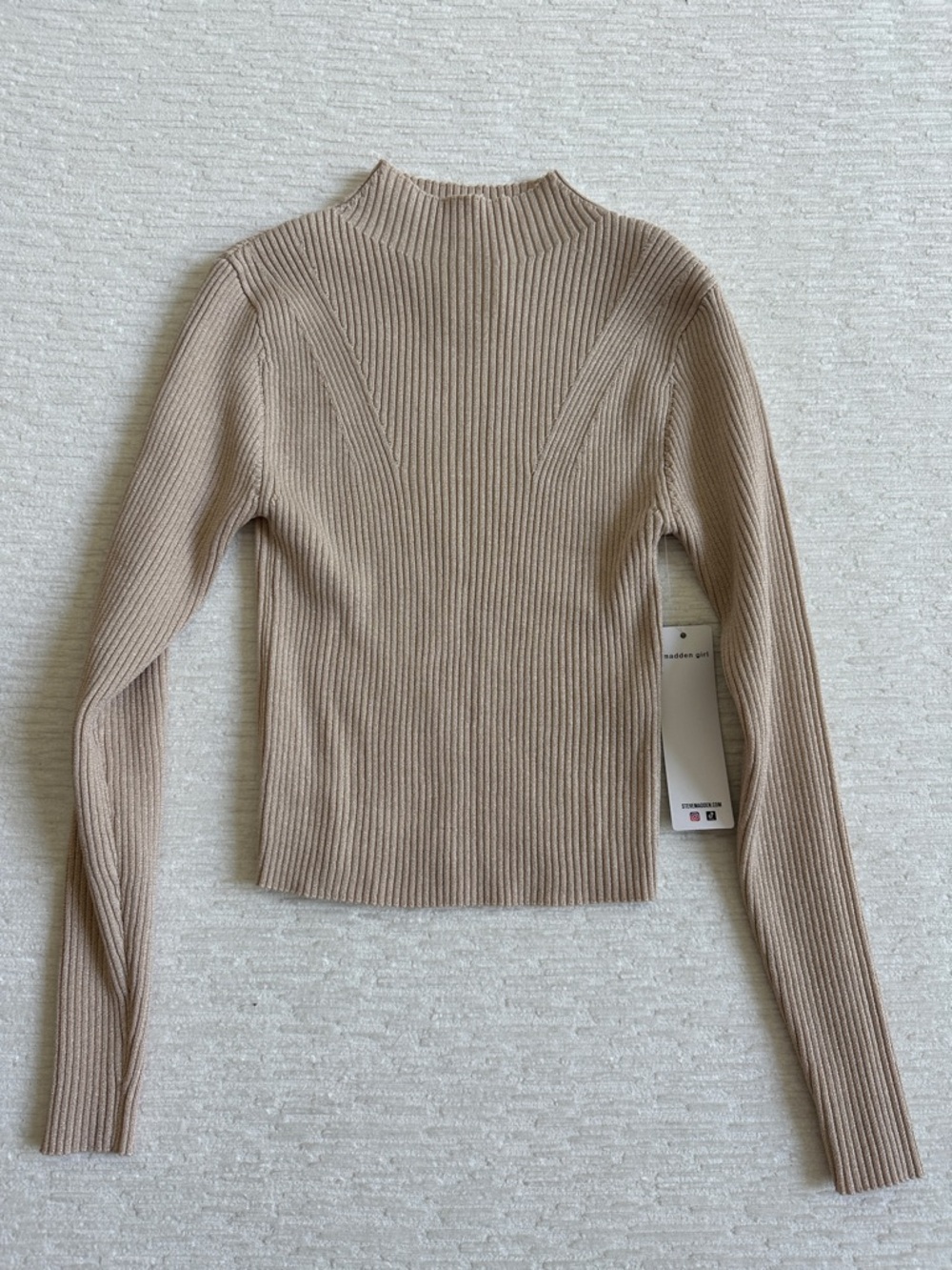 Madden Girl Neutral Ribbed Mock Neck Top in Irish Cream NWT